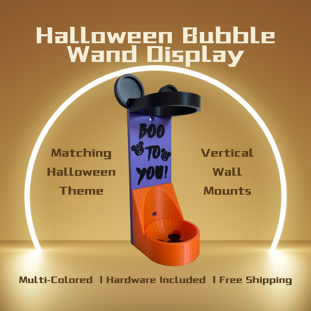 Spooky Popular Mouse Vertical Wall Mount Display for Halloween Theme Park Bubble Wands | 3D Printed Multi-Color Holders + Hardware Included