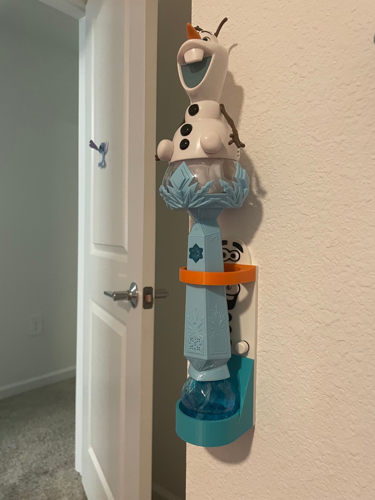 Snowman Vertical Wall Mount Display for Theme Park Bubble Wands | 3D Printed Multi-Color Holders + Hardware Included