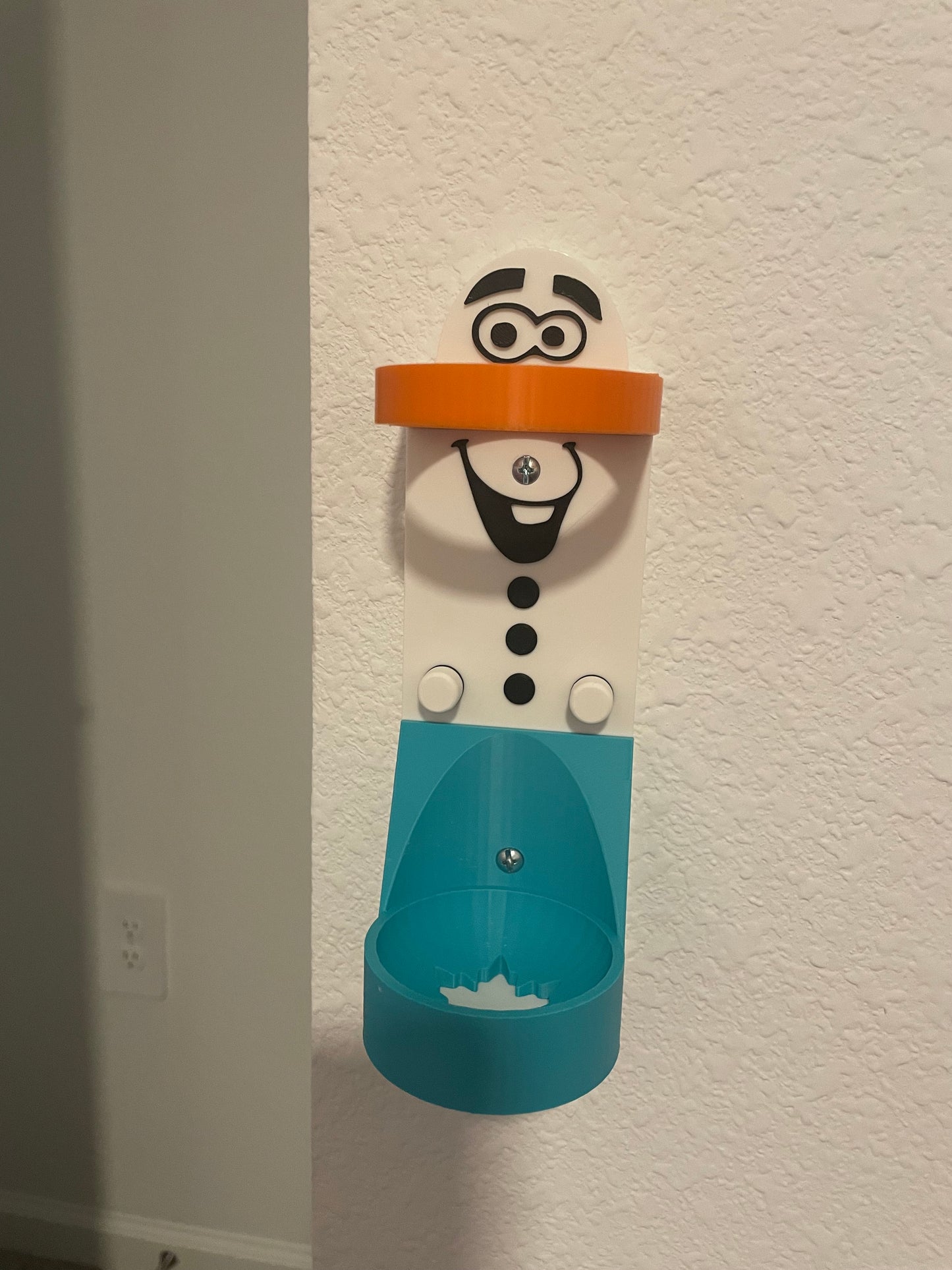 Snowman Vertical Wall Mount Display for Theme Park Bubble Wands | 3D Printed Multi-Color Holders + Hardware Included