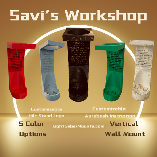 Savi's Workshop Custom Lightsaber Vertical Wall Mount | Pick Your Logo | Choose Aurebesh Inscription | 3D Printed | Free Hardware